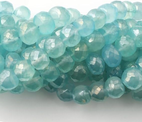 BEADS GEMSTONE 9 Strand Natural Blue Aqua Chalceny Silver Coated Faceted Ball Beads Briolettes 9-11mm 27 Beads 8 Inch Code-HIGH-13886