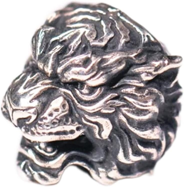 EDC Solid Brass Tiger Head Pendant Parachute Paracord Cord Tool Lanyard Bead zipper pull Gift 925 silver)