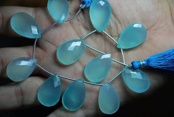 8 inch Strand of Natural Chalcedony 13x18mm pear Faceted briolette Beads for DIY Jewelry Making. |BRIO_01886
