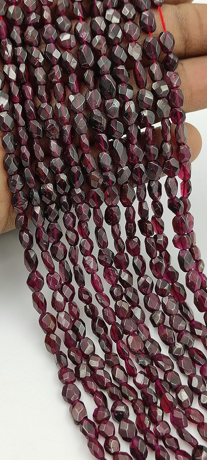 Hanumat Gems Lot of 5 Strands Natural Garnet Faceted Oval Shape Gemstone Beads,Garnet Faceted Beads,Garnet Oval Beads,5X7-6X9 MM Oval Beads,13 Inches Oval Beads Strand.