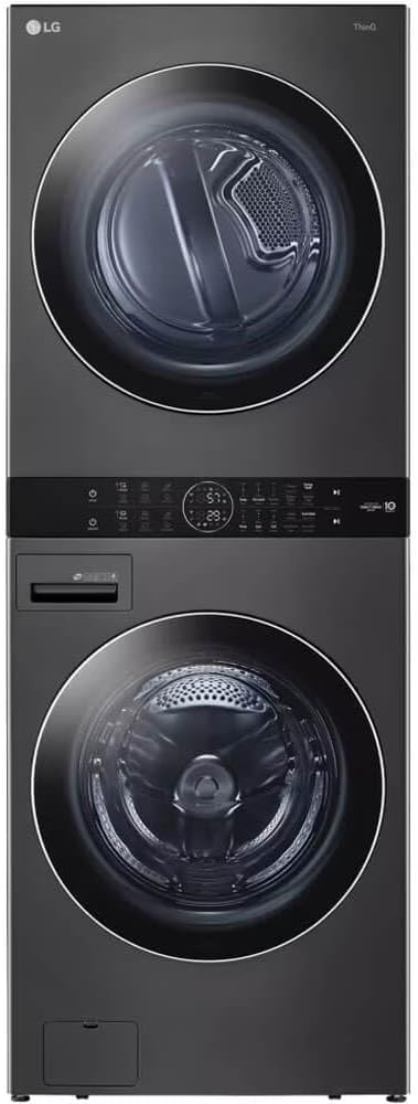 LG WashTower Stacked Smart Laundry Center 4.5 Cu.Ft. Front Load Washer & 7.4 Cu.Ft. Gas Dryer in Black Steel w/Steam WKGX201HBA