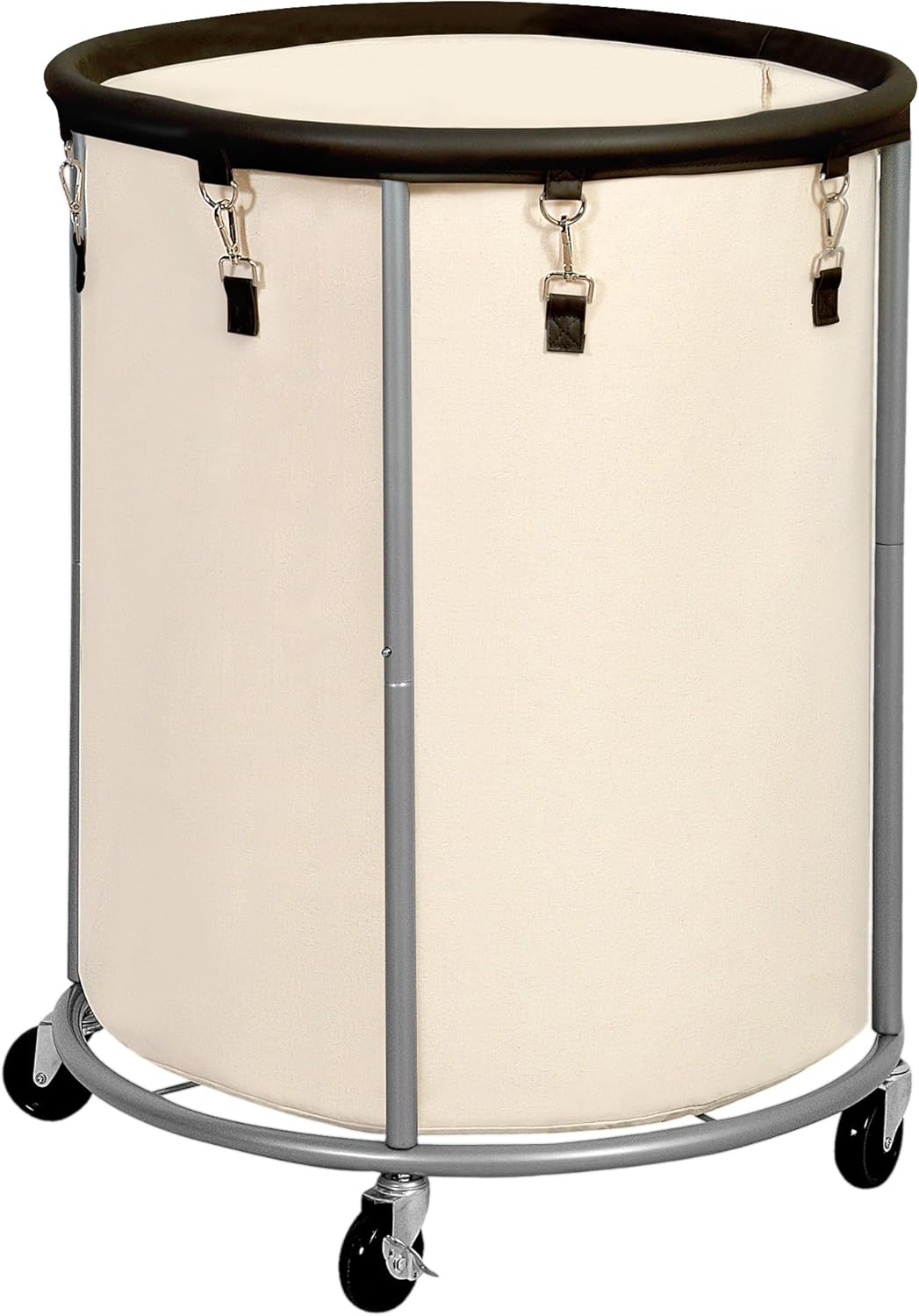 STO STO Rolling Laundry Hamper with Wheels – 185L (48 Gallon) Extra Large Industrial Clothes Laundry Basket with Removable Bag, Round Cart Sorter for Bedroom, Hotel, Beige & Brown