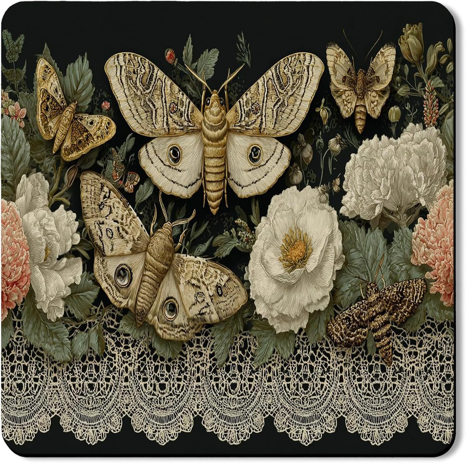 Botanical Washer Dryer Top Protector Mat, Vintage Floral Design Laundry Appliance Covers, Elegant Rubber Anti-slip Waterproof Washer And Dryer Mats for Home Decor 24x24 Inch