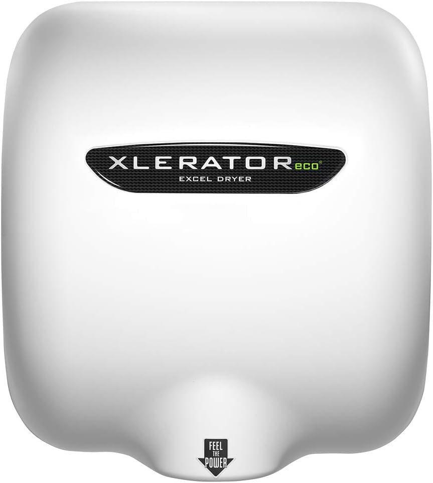 XLERATOReco XL-BW-ECO 1.1N High Speed Commercial Hand Dryer, Excel Dryer, White Thermoset Cover, Automatic Sensor, Surface Mount, Noise Reduction Nozzle, LEED Credits, No Heat 4.5 Amps 110/120V