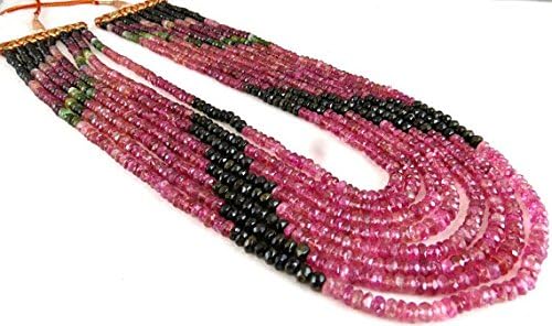 8 Line Natural MULTI TOURMALINE Facetted Round BEADS Necklace 18 INCHES 4MM to 6MM
