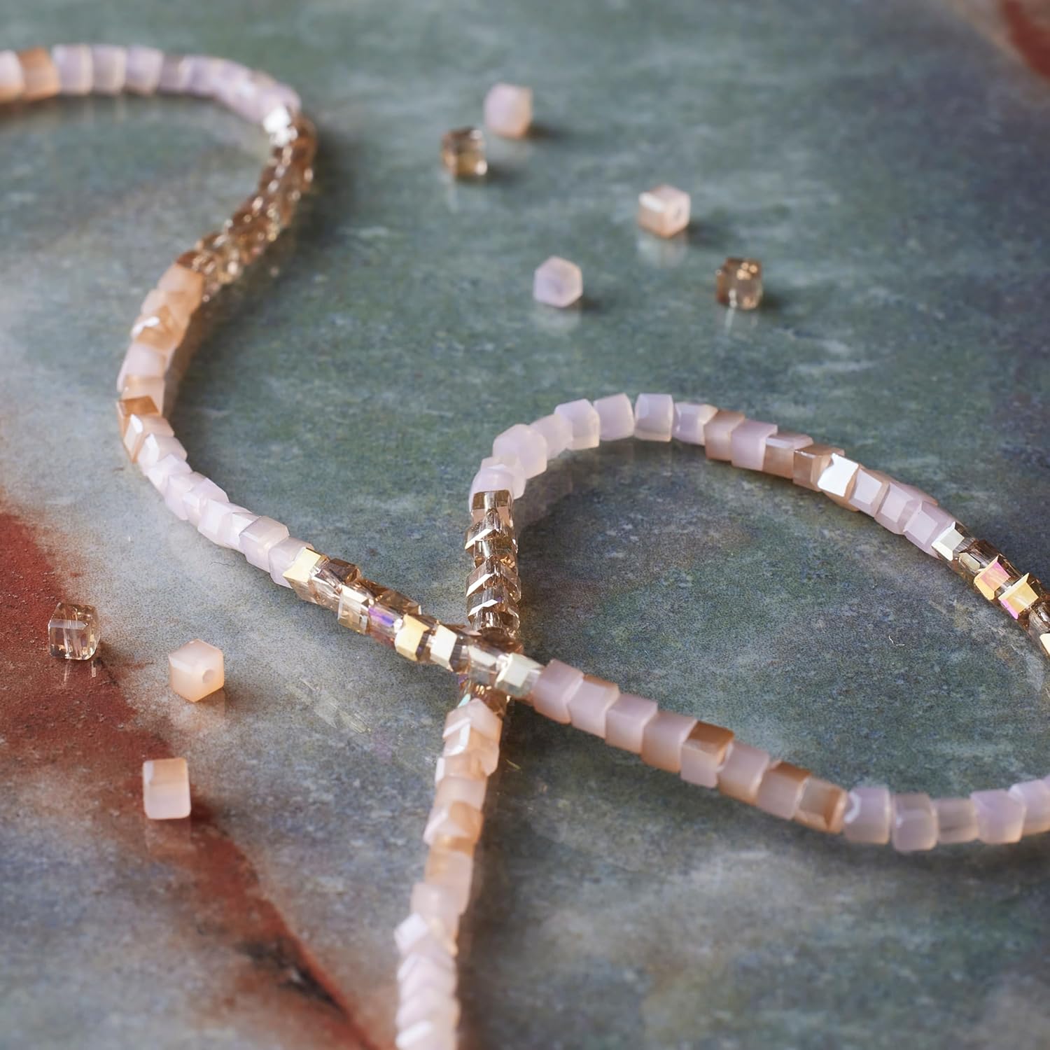 Bead Landing Pink Ombre Glass Cube Beads – 12 Pack of 2mm Beads for DIY Jewelry Making Supplies