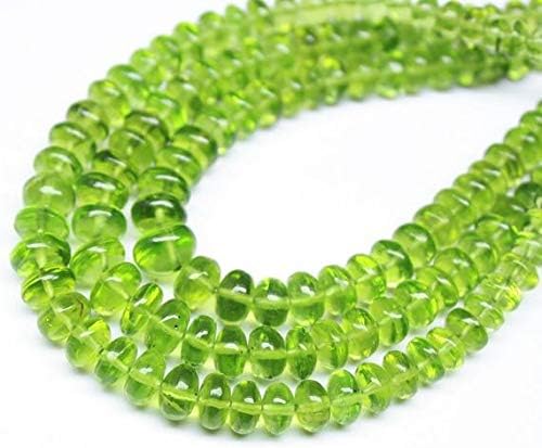 Natural Arizona Green Perit Smooth Loose Rondelle Gemstone Craft Beads Strand 7 Inch Long 5mm 7mm Code-HIGH-21202