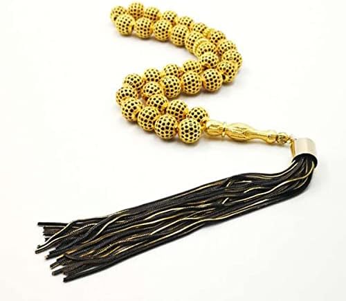 Golden Tasbih 33 Copper Beads Inlaid with Zircon Eid al-Adha Gift Bracelet Misbaha, Muslim Rosary, Islamic Fashion Rosary (Length : 10mm, Metal Color : 33 Beads)