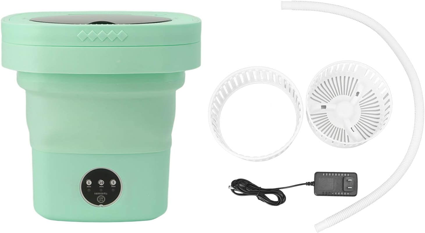 POCREATION 6.5L Washing Machine, Portable Washing Machine Folding Portable Automatic Deep Wash and Spin Dry Washer with Water Tube 100‑240V (US Plug)