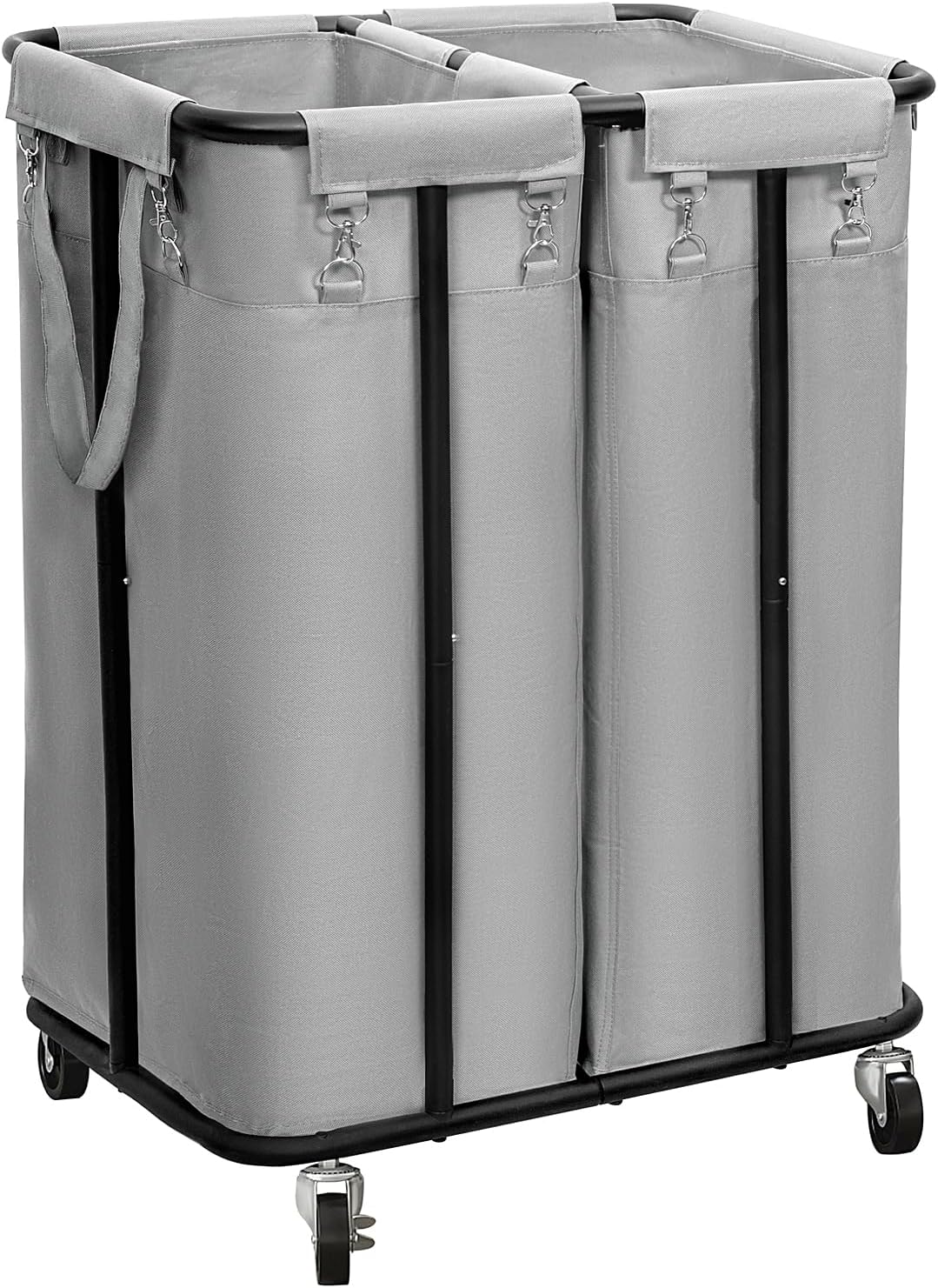 WOWLIVE Double Laundry Hamper with Wheels 170L Rolling Laundry Basket Organizer Laundry Cart with Steel Frame and Removable Bags Large Dirty Clothes Hamper Dorm Room Storage for Bedroom (Grey)