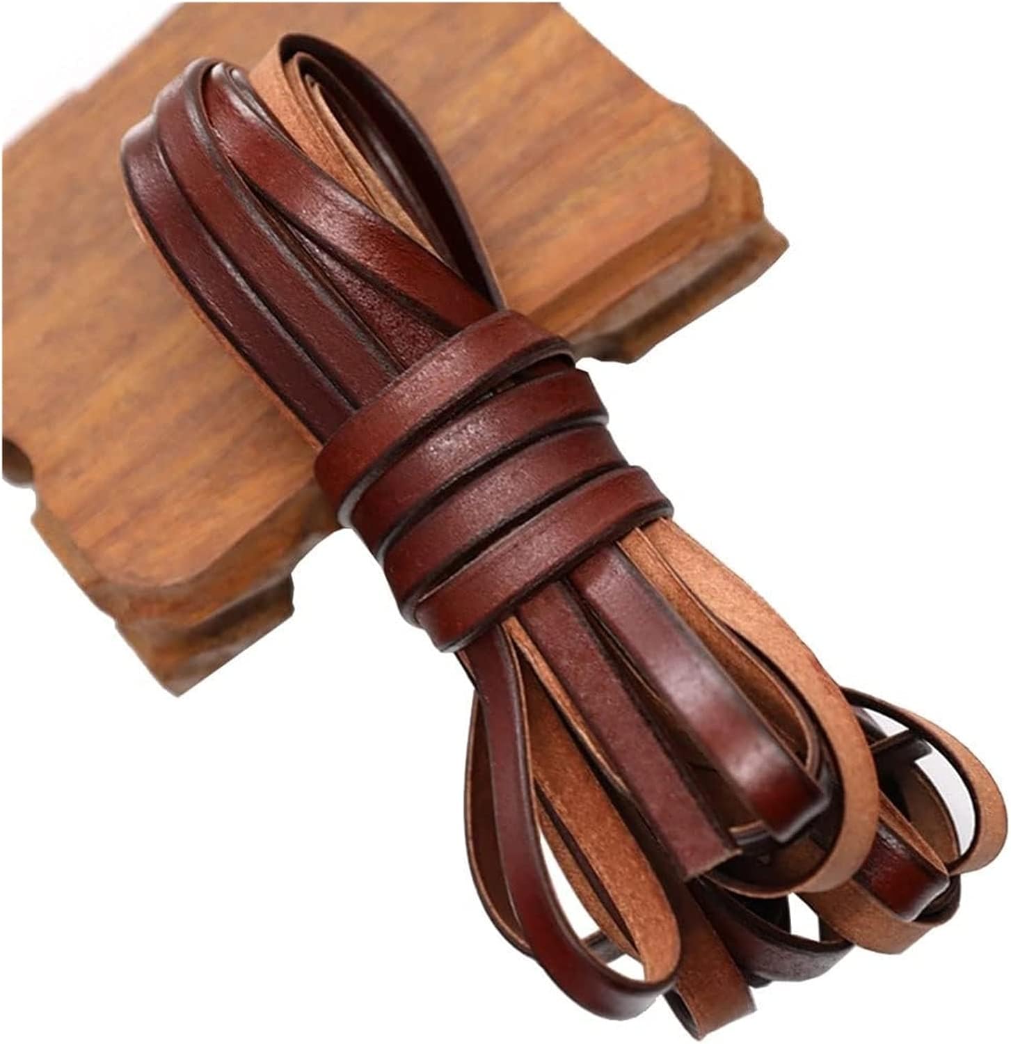 Fold Braided Leather Cord,1.5mm Flat Leather Cord - Natural Leather Lacing - Strip Cord Braiding String For Jewelry Making Shoe Lace Braided Bracelets Necklaces Handbags, 1pcs (Length : 5m, Size : 5mm