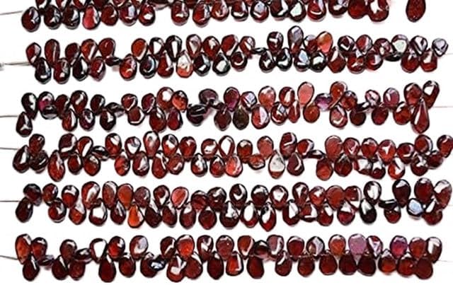 7 Inch 7x9-7x13mm Natural Pyrope Red Garnet Smooth Pear Shape Briolette Beads lot of 5 Strands Chik-STRD- 91847
