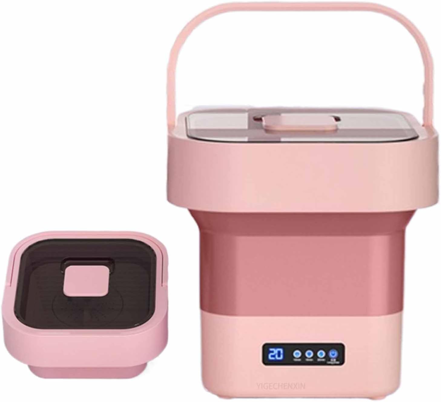 Low Noise Touch Screen Washing Machine, with Hidden Drain Pipe 10L Foldable Household Small Washing Machine 3 Cleaning Modes Suitable for Camping Trips,Pink