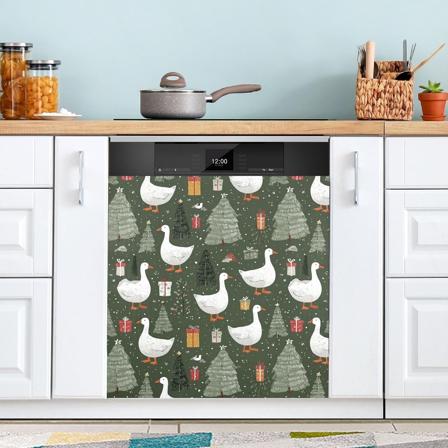 Pfrewn Christmas Winter Magnetic Dishwasher Cover Geese and Snow Winter (2) Fridge Door Covers Kitchen Decal Vinyl Panel Decorative Refrigerator Laundry Appliances 23x26in