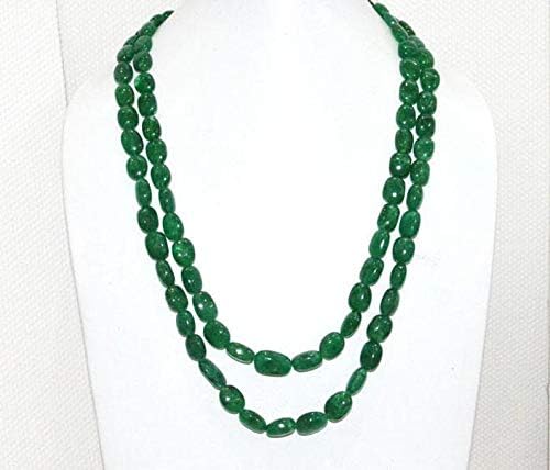 2 Lines Dyed Emerald Smooth Oval Shape Necklace, Dyed Emerald Smooth Oval Beads, Emerald Necklace, 9x10-12.5x15 mm