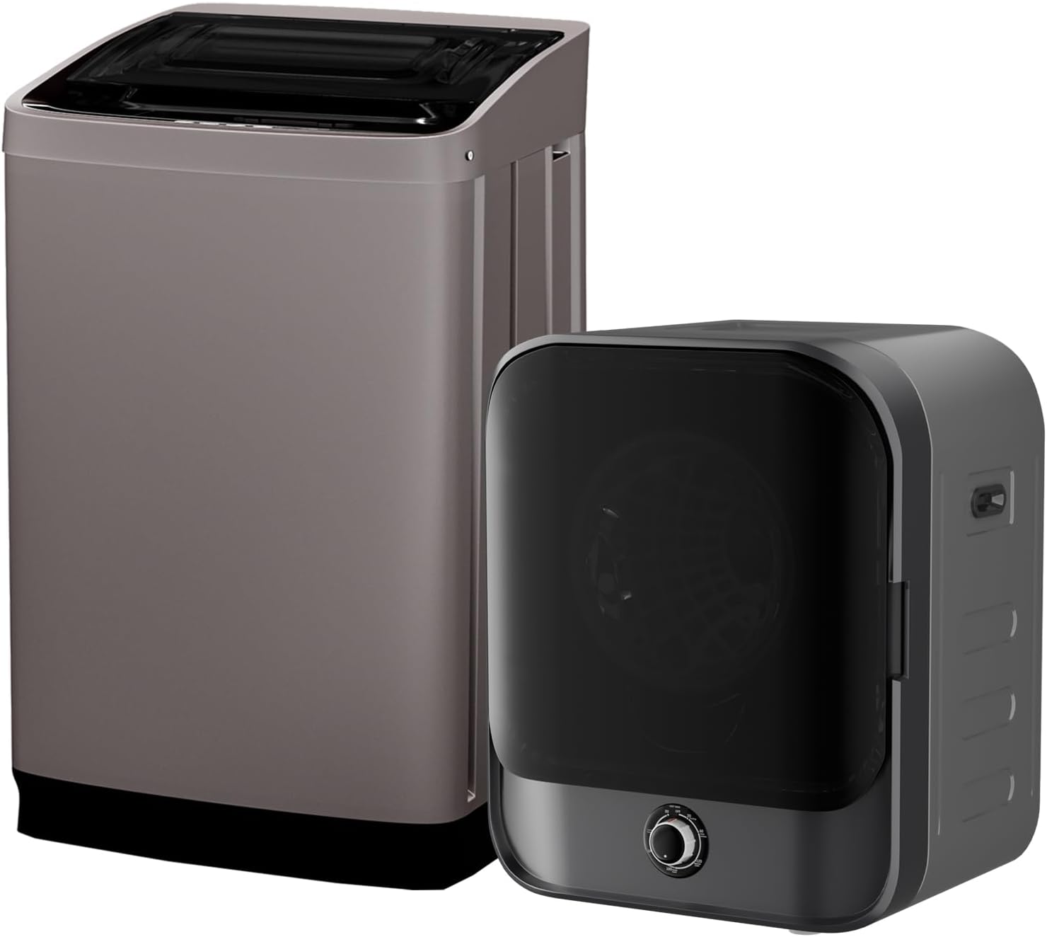 TABU Washer and Dryer Combo, Compact 2.6 Cu.Ft Dryer with Stainless Steel Inner Tub & Compact 18LBS Full-Automatic Washing Machine with 10 Washing Programs, Brown&Black