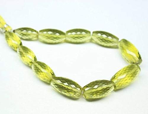 Natural Green Lemon Quartz Gold Faceted Loose Tube Gemstone Craft Beads Strand 6 Inch Long 17mm 10mm Code-HIGH-1276