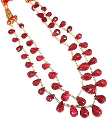Hand_Crafted Ruby Tear Drop Faceted 20 Inch Long Beads, Jewelry Supplies for Jewelry Making, Bulk Beads, 7mm to 13mm YO-NECK-19756