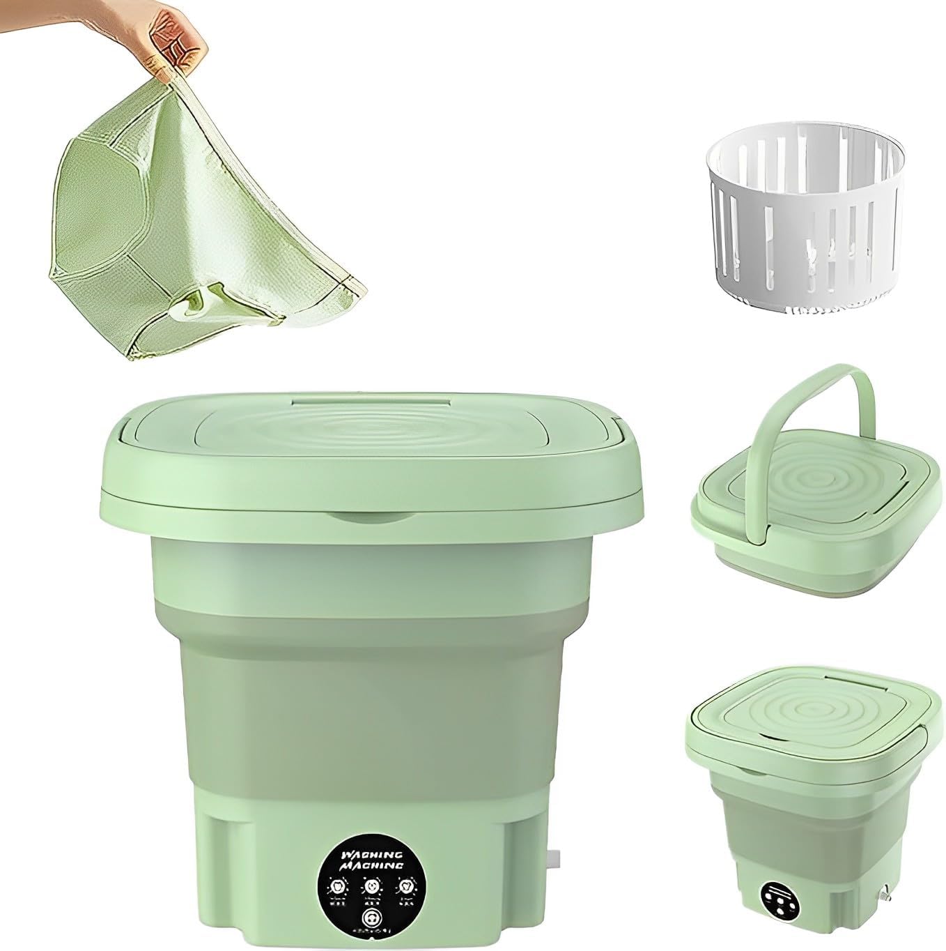 Portable Washing Machine, Mini Washer, 8L, Deep cleaning of Underwear, Baby Clothes, or Small Items, Perfect for Camping, Apartments, Hotels, College Dorms, Travel, folding washing machine. (Green)