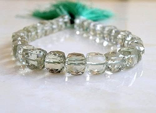 Prasiolite Green Amethyst Gemstone Faceted Cube 8.5mm 22 Beads Full Strand