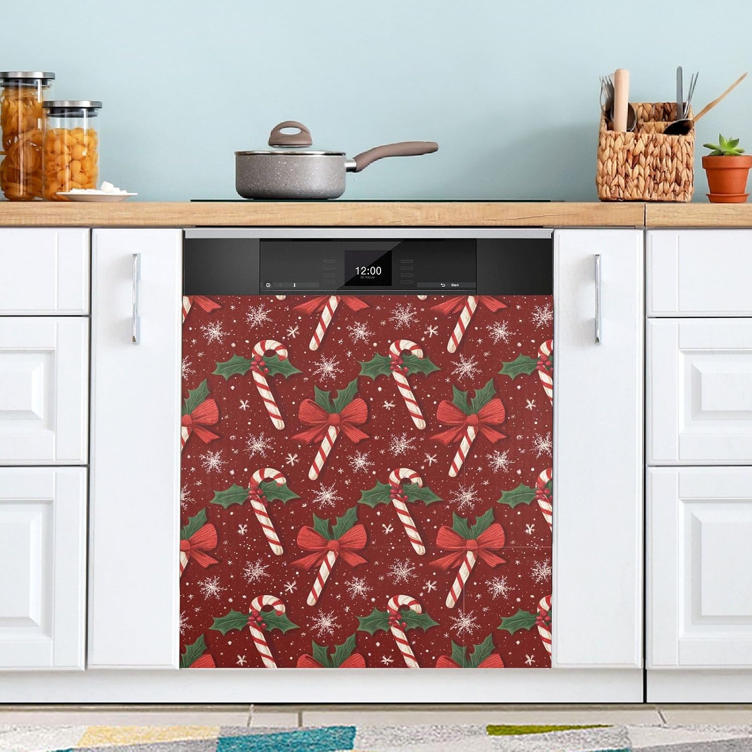Pfrewn Christmas Winter Magnetic Dishwasher Cover Red Christmas Candy Bow Fridge Door Covers Kitchen Decal Vinyl Panel Decorative Refrigerator Laundry Appliances 23x26in