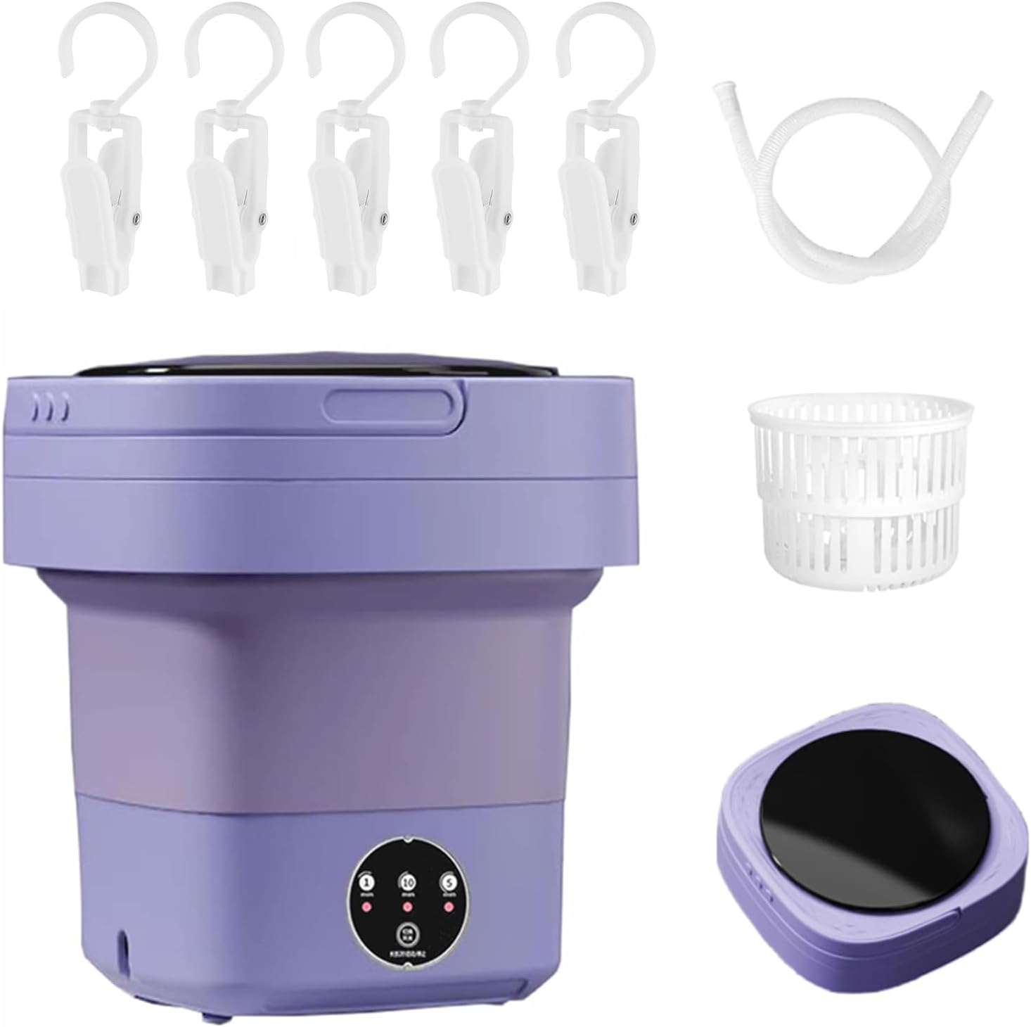 Portable Foldable Washer, 8Litre Mini Laundry Machine for Travel, RV, Camping, Home or Apartments (Purple)