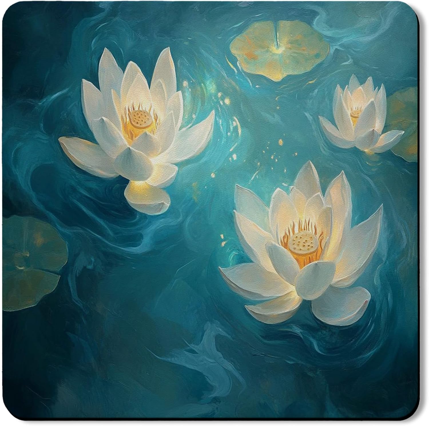 Water Lily Flower Washer Dryer Top Protector Mat, Elegant Modern Floral Laundry Room Covers, Spring Waterproof Anti-slip Rubber Mats for Appliances 24x24 Inch