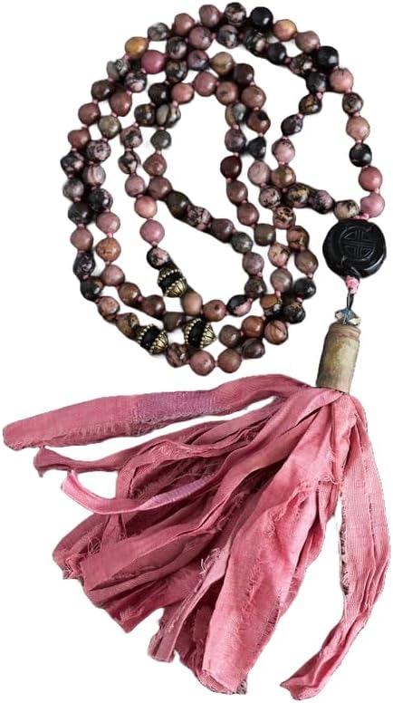 Natural Black Onyx, rhodonite 8mm 108 Mala Beads, Spiritual, Meditation Beads, Reiki, Japa Mala, Buddhist Prayer Beads, Yoga Bracelet, healing beads LKMALA-RRGU-2971, 34 inch