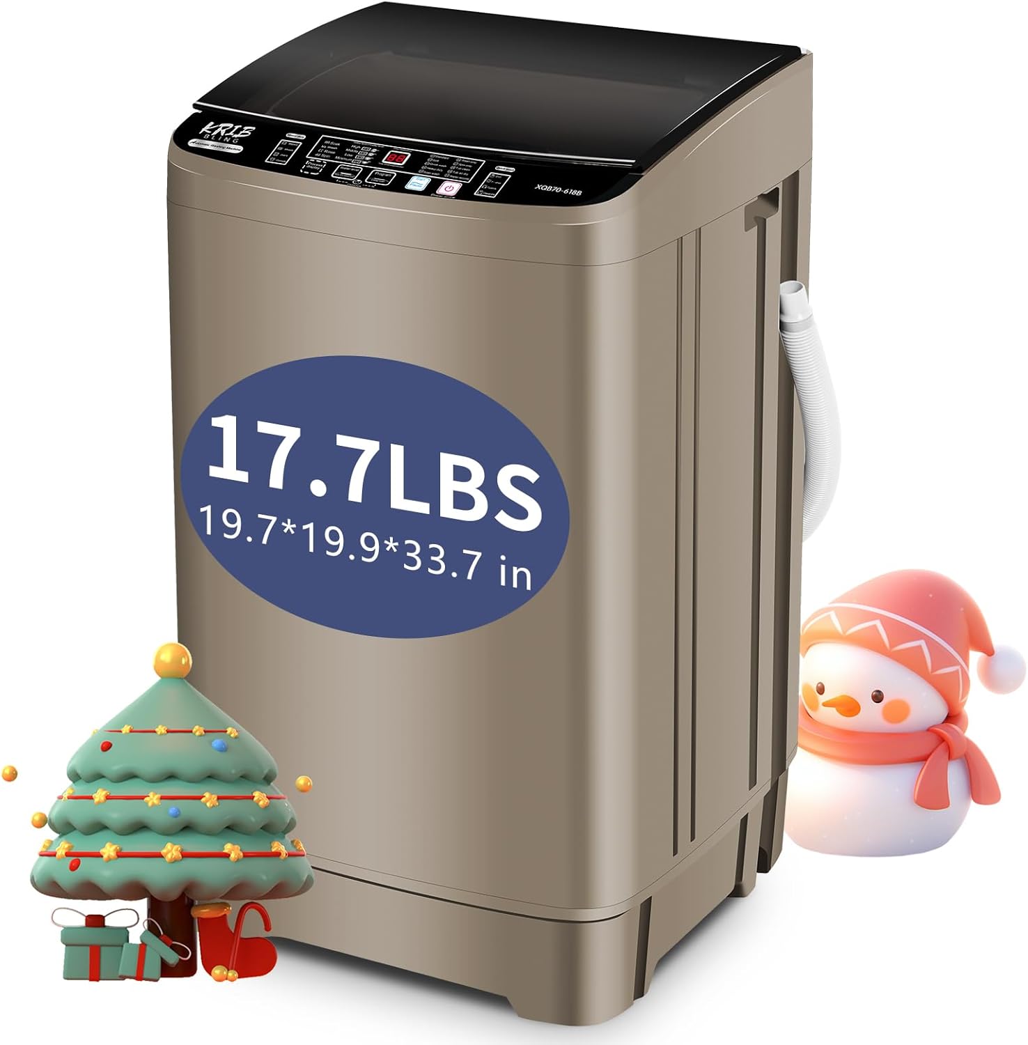 Full-Automatic Washing Machine with Drain Pump, 17.7 lbs Compact Washer, 10 Wash Program & 8 Water Level, Ideal for Apartment, Dorm, RV GOLD