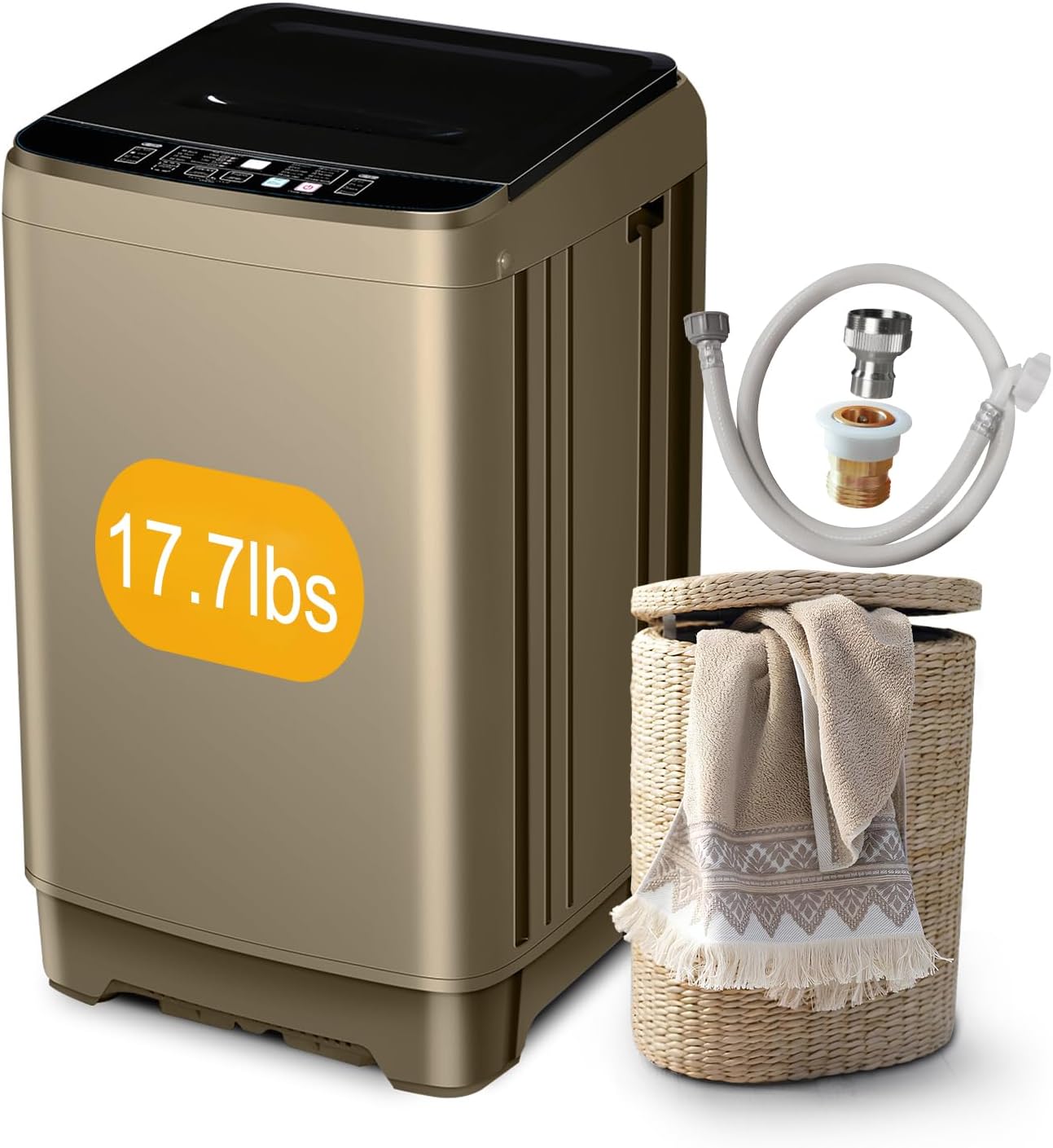 Portable Washing Machine 17.7lbs Full-Automatic Compact Washer Machine for Apartment, 10 Wash Program Small Portable Washer for Dorm, Apartment, RV, Home, Gold