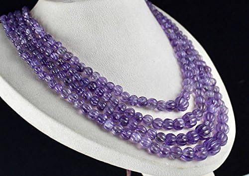 4 Line Natural AMETHYST Carved MELON Beads NECKLACE 20 INCHES 14 MM TO 5 MM