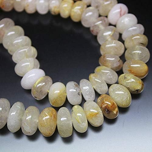 Natural Gold Rutile Quartz Smooth Gemstone Rondelle Gemstone Loose Craft Beads Strand 17 Inch Long 7mm 13mm Code-HIGH-808
