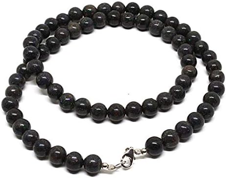 Matrix Black Opal Beaded Necklace Round Ball Smooth 18'' Long Strand Gemstone Beads, Jewelry Supplies for Jewelry Making, Bulk Beads, for Meditation Jewellery for Reiki Healing Mystic Gemstone 7mm