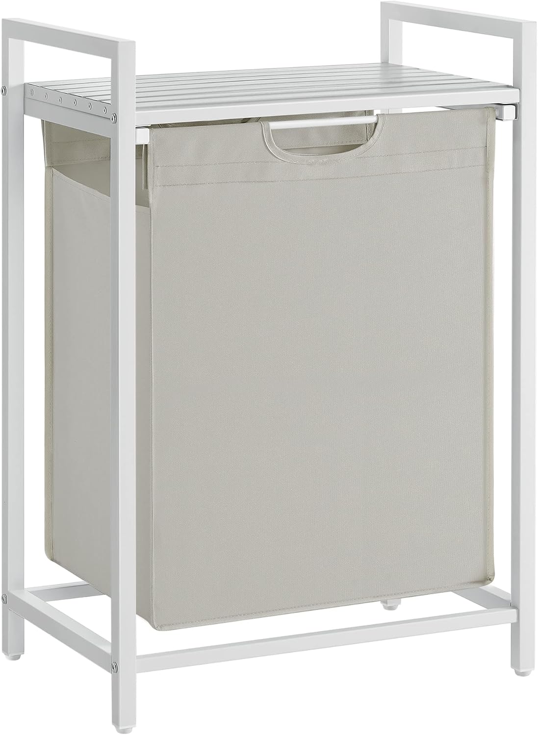 VASAGLE Laundry Hamper, Laundry Basket, Laundry Sorter with A Pull-Out and Removable Bag, Shelf, Metal Frame, 17.2 Gallons (65 L), 19.7 x 13 x 28.4 Inches, Cream White and Cloud White UBLH101W01