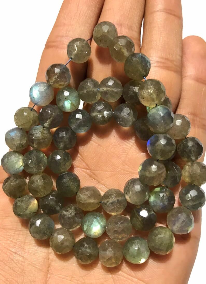 Natural Labradorite Round Faceted Beads 9mm 18 inch Long String Jewelry Making Gemstone Beads for Necklace Bracelet