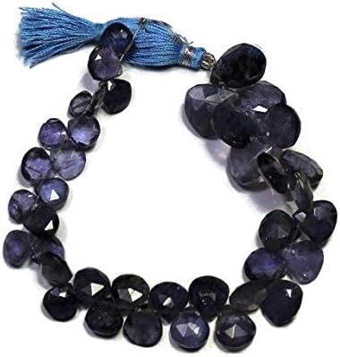 Natural Iolite Faceted Heart Shape Briolette Beads, Iolite Faceted Heart Shape, Gemstone for Jewelry, 9 to 14 mm, 8