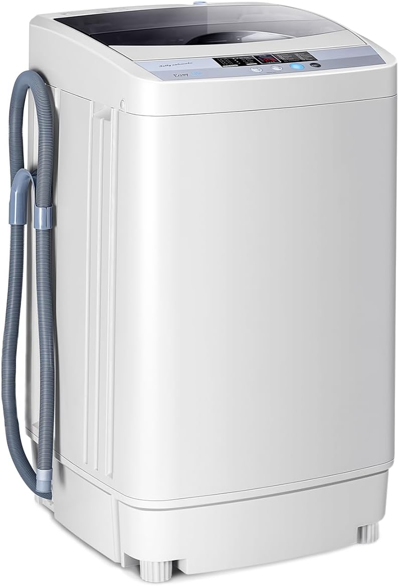 RELAX4LIFE Full-Automatic Washing Machine, 12LBS Capacity Compact Laundry Washer w/10 Programs, 8 Water Levels, LED Display & Drain Pump, 1.34Cu.Ft Portable Washer & Dryer Combo for Apartment Dorm RV