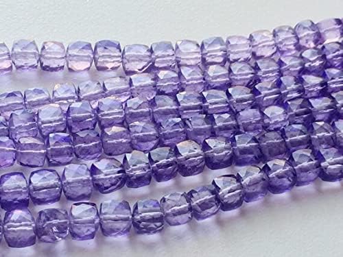 1 Strand Natural Crystal Quartz, Coated Crystal Bead, Faceted Box Cube, Amethyst Color, 7mm 8