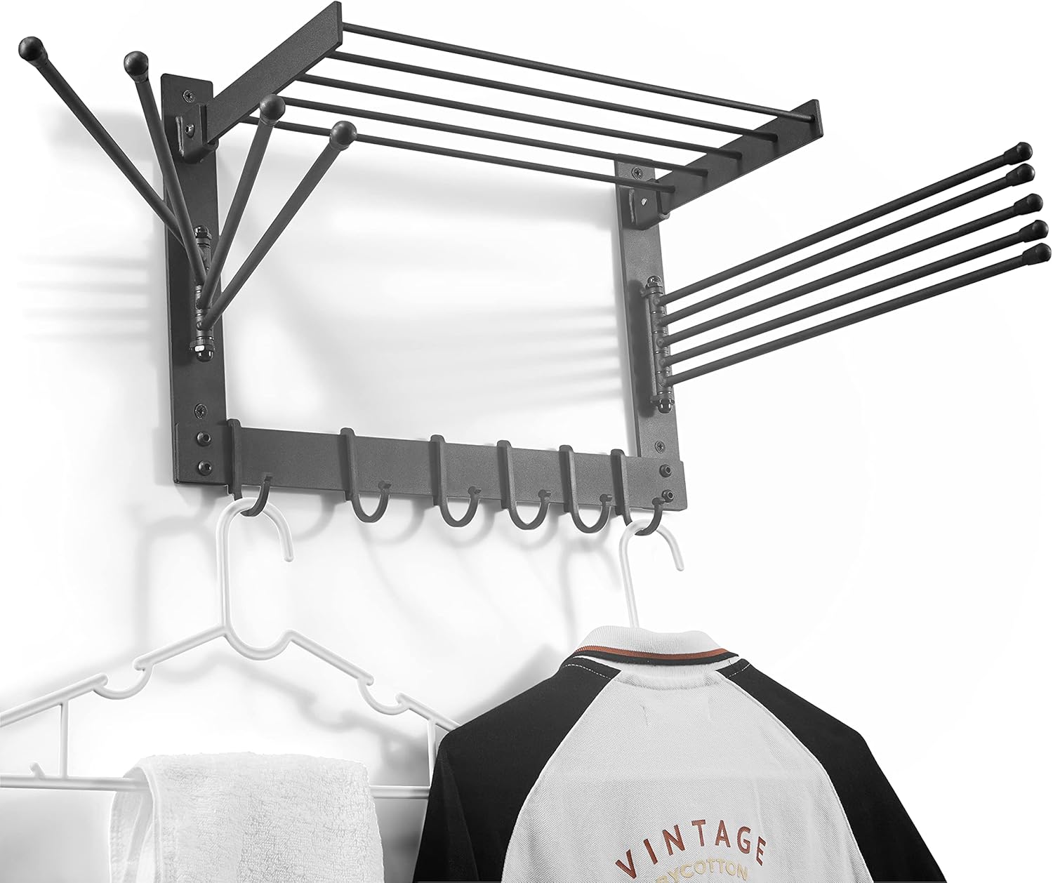 BATODA Wall-Mounted Steel Clothes Drying Rack - Swivel Towel Hanger for Laundry Room & Bathroom - Space Saver (Steel)