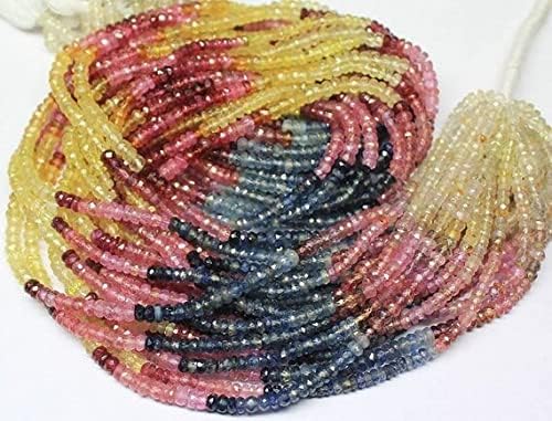Natural Multi Yellow Pink Blue Sapphire Faceted Loose Rondelle Gemstone Beads 14