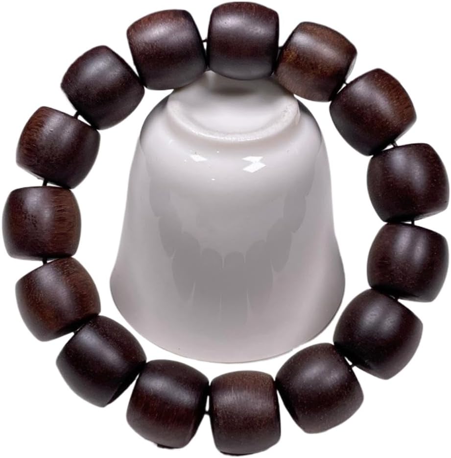 Brunei Heqi Nan Agarwood Barrel Beads, Sinking Grade, 15mm x 15 Pieces Pure Black Oil Quality, Honey-Sweet and Cooling Aroma