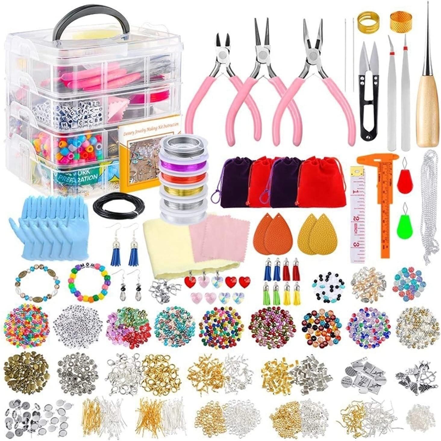 OP Jewelry Making Supplies DIY Kit with Beads Charms Findings Jewellery Pliers Beading Wire for Necklace Bracelet Earrings T123