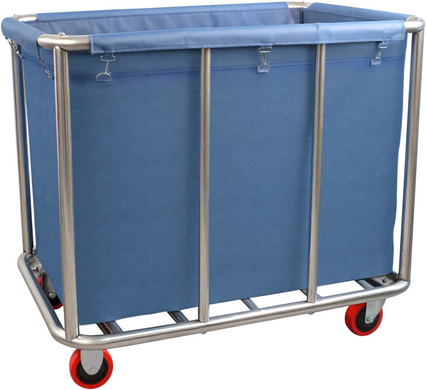 470L Commercial Rolling Laundry Cart with Wheels - 440 Lbs Heavy Duty Stainless Steel Canvas Hamper, Extra Large Blue Utility Truck Basket for Hotel, Dorm, & Big Family