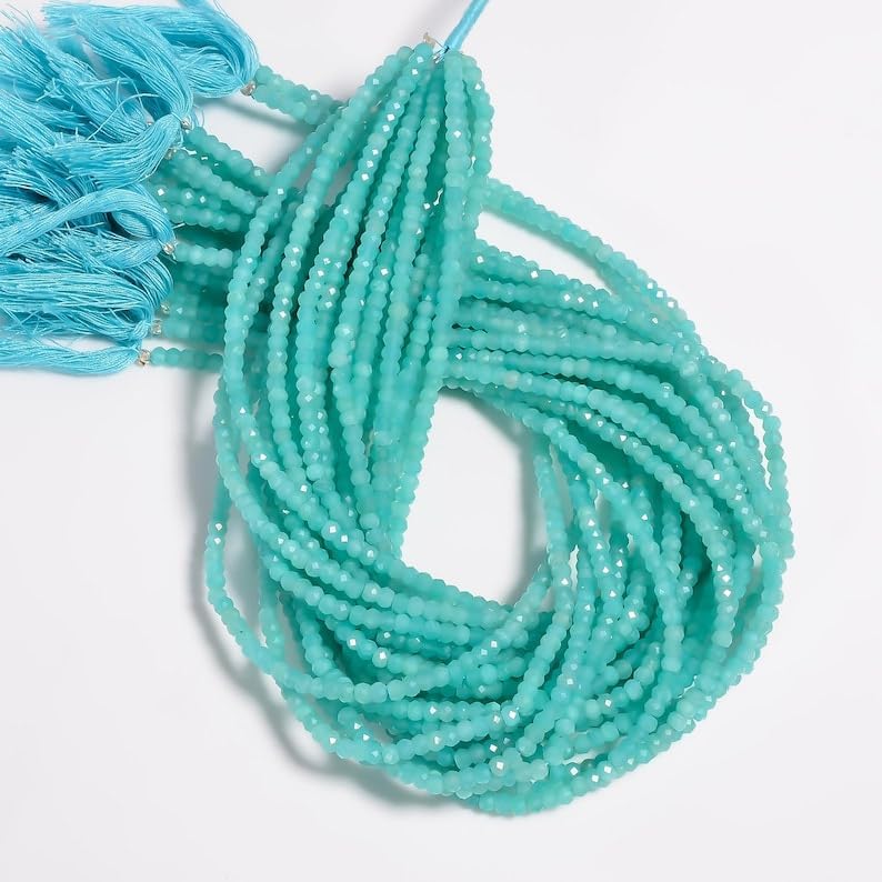 Natural Amazonite Faceted Rondelle Beads 3-4mm, Center Drilled Semi-Precious Gemstones for Jewelry Making, Healing Energy Crystal Beads for Necklace, Bracelet, and Earring Design (10)