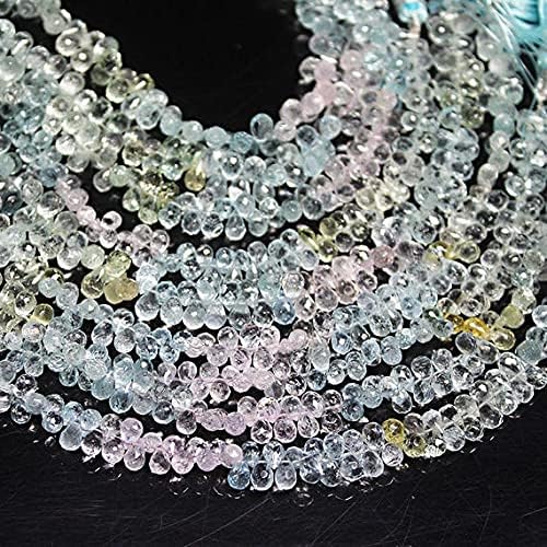 Multi Aquamarine Micro Faceted Tear Drop Briolette Gemstone Loose Craft Beads Strand 8