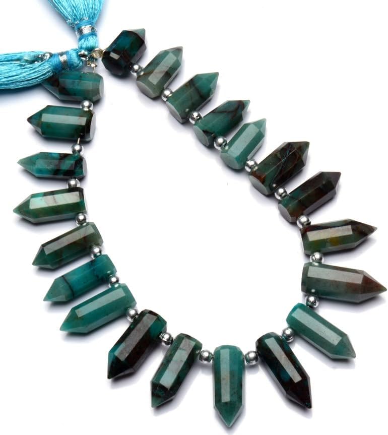 8 inch Strand of Natural Chrysocolla 14-19 mm Bullet Faceted briolette Beads for DIY Jewelry Making. |BRIO_02217