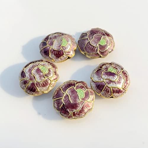 20pcs Polished Cloisonne Round Flower Beaded Enamel Copper Accessories DIY Necklace Earrings Bracelets Jewellery Making (Diameter 0.75 inches About, Purple (20 Piece))