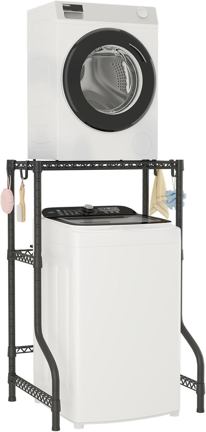 U16 Upgraded Washer Dryer Stacking Rack for Narrow Laundry Room and Bathroom, Metal Over Washer and Dryer Storage Shelves for Saving Space, 29.5