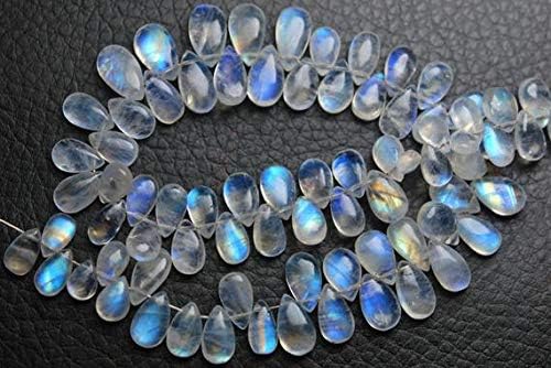 4 Inches Strand,Super Finest,Super Rare,Blue Flashy Rainbow Moonstone Smooth Pear Shape Briolettes,9-10mm Size, Code-HIGH-57344