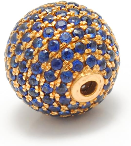 Kanika Creations 8mm 14K Solid Yellow Gold Pavé Spacer Bead with Natural Blue Sapphire – Round Gold Finding for Jewelry – Gift for Her